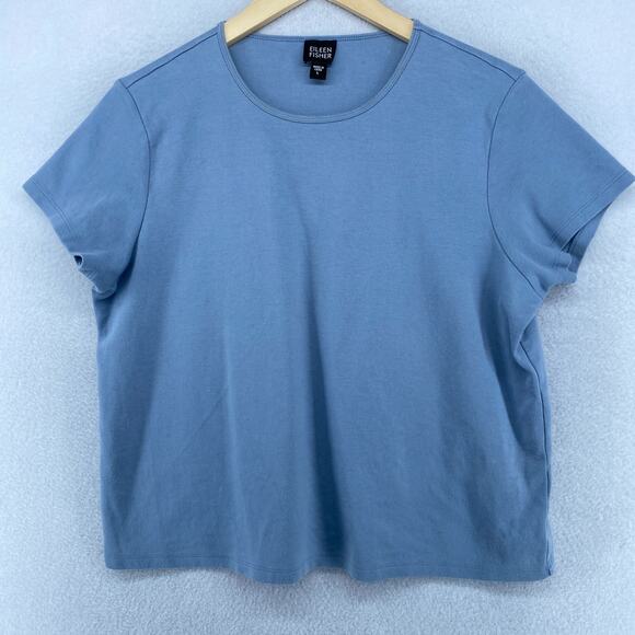 Eileen Fisher Tops - EILEEN FISHER Top L Cotton Interlock Jersey Crewneck Short Sleeve Sea Spray Blue